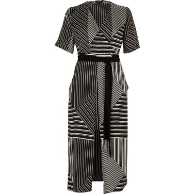 Black striped tie waist midi dress